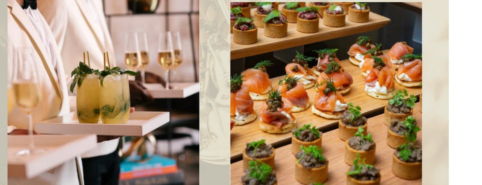 Welcome cocktail reception canapés and drinks